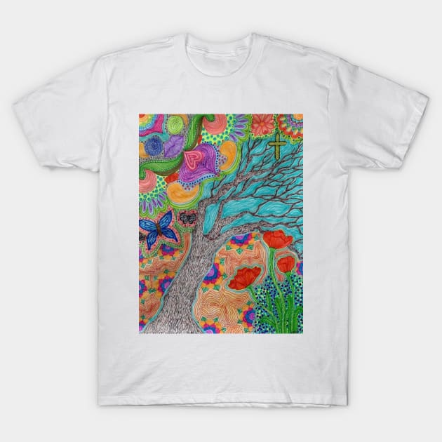 Abstract Marker Art with Tree, “The View Within” T-Shirt by LuvbuzzArt